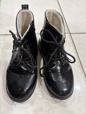 Kids Black Lace-Up Ankle Boots with Side Zip